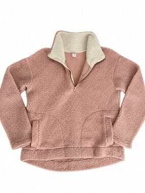 Old Navy Sherpa Fleece Sweatshirt Pullover Pink Quarter Zip Pockets Women's Sz S